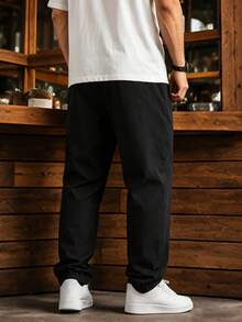 Men's Plus Size XL-6XL Ice Silk Straight Leg Casual Pants, Elastic Waist Drawstring Design, Lightweight Wrinkle-Resistant Travel & Commute Long Pants - Black - View 5