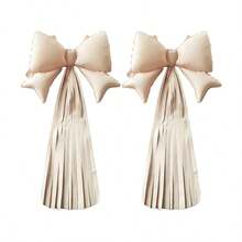 2pcs/Set Foil Bow-Shaped Tassel Ribbon Balloons, Bow-Shaped Tassel Ribbon Design, Suitable For Wall Hanging, Photo Backdrop Decoration And Other Decorative Scenes. Various Balloon Styles, Suitable For Birthday Parties, Bachelor Parties, Weddings And Gender Reveal Parties And Other Indoor Decoration Occasions. - Two Conjoined Bow Tassels - View 13