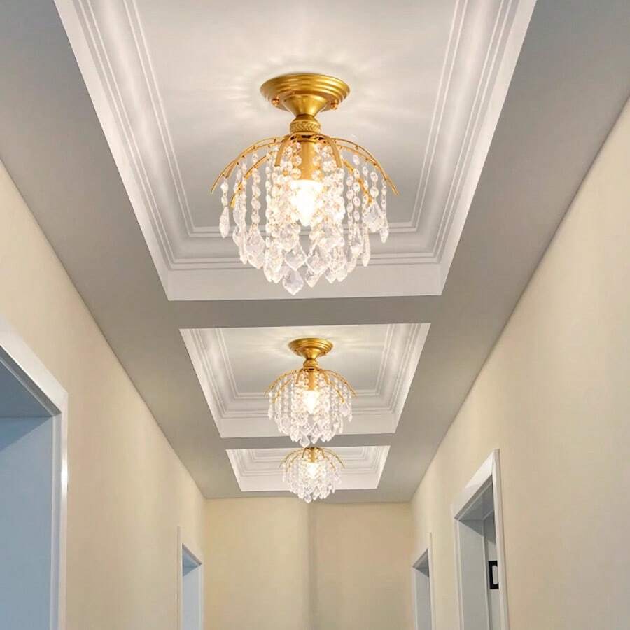 American Style Restaurant Crystal Hallway Corridor Entryway Modern Minimalist Pendant Light Staircase Entrance Small Ceiling Light Fixture Without Bulbs - Gold - View 1