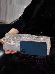 Dedoo Shiny Sequin Eye-Catching Elegant Exquisite Rhinestone Decorated Envelope Clutch, ABS Material, Perfect Bridal Handbag, Suitable For Weddings, Balls And Evening Events - Silver - View 6