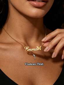 Collar de pareja personalizado de acero inoxidable con nombre, collar de letras en inglés DIY, múltiples elementos disponibles, collar de pareja con nombre en forma de corazón de acero inoxidable, regalo de San Valentín de moda, regalo ideal para parejas, amigos, familia, Día de la Madre y otras ocasiones, oro, plata de moda, moda de otoño, minimalista, simple, casual, personalizado, regalo único ideal para ella, novia - Plateado - Ver 3