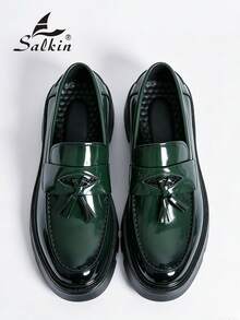 Salkin 新款英式設計男士粗齒底樂福鞋 流蘇厚底一腳蹬樂福鞋 平價品牌感舒適圓頭紳士正裝鞋 商務漆皮亮面鞋 素色鞋面 防滑耐磨增高厚底鞋 日常休閒男士情侶約會出遊百搭鞋 派對宴會婚禮新郎鞋 男士社交鞋 節日禮物 全季適用 - 墨綠色 - 查看 8