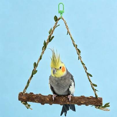 1/2pcs Natural Sichuan Pepper Wood Triangle Rope Parrot Swing With Hanging Hook, Perch Stand, Bird Cage Toy For Cockatiel, Tiger Peony Bird, Claw Grinding And Boredom Relief