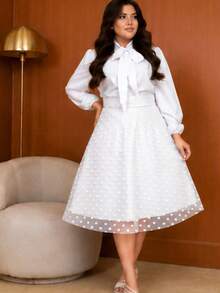 LINED TULLE MIDI SKIRT DOES NOT INCLUDE BELT ELEGANT AND BEHAVIORAL FASHION - 白色 - 查看 7