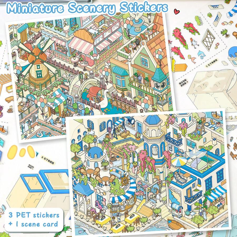 New Large Scene Stickers With Positioning Lines, Adult Landscape Stickers, House Stickers, Miniature Scene Stickers, Scenery Stickers, Landscape Stickers, Manual Stickers, Reusable, Multiple Sizes Available - A - View 1