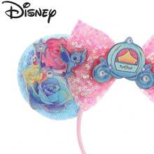Disney Fairytale Carriage Glass Slipper Mouse Ears Headband Blue Pink Iridescent Sequin Bow Floral Bird Print Park Hair Hoop - View 3
