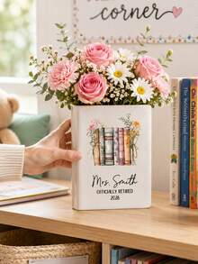 Personalized Teacher Retirement Vase, Customized Name And Date, Ceramic Vase With Floral And Book Theme Pattern, Suitable For Desk, Bookshelf, Office, Classroom, Home Decor And Flower Display, Teacher Retirement Thank You Gift For Teachers, Educators, Colleagues And School Staff, Teacher Gift, Personalized Teacher Gift, Teacher Retirement Gift, Teacher Appreciation Gift - Multicolor - View 7