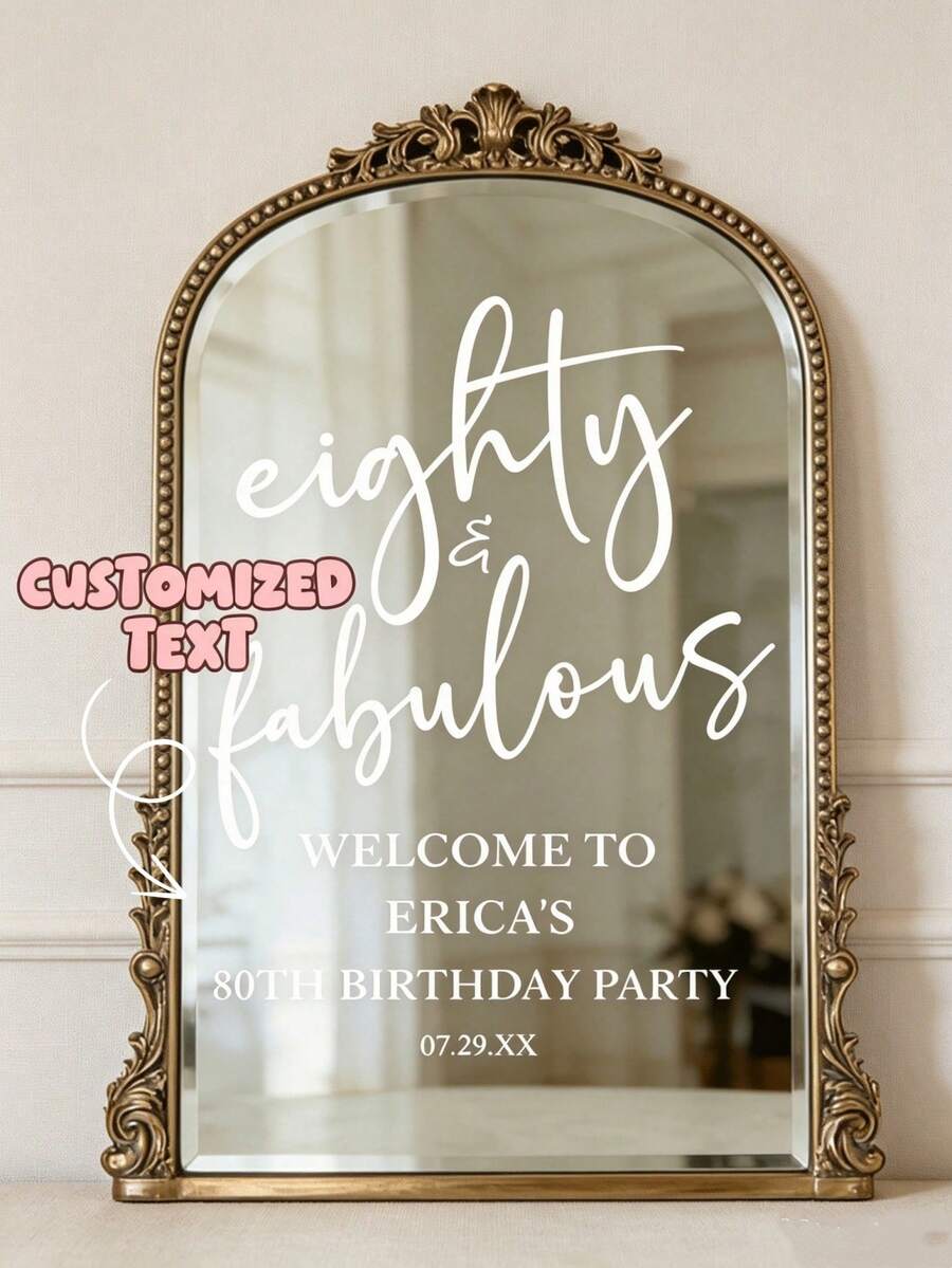 Custom Birthday Mirror Decorative Sticker - "Still Shining At 80" Theme Personalized Vinyl Sticker, Can Add Name And Date, Removable Decoration, Suitable For 80th Birthday Party, Celebration, Photo Backdrop, Welcome Sign - Multicolor - View 1