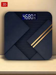 1pc 2D Flat/Dark Geometric Layer Diagonal Line Metallic Gold Decor/Minimalist Modern Design/Indoor Temperature Display Tempered Glass Bathroom Scale, Max Weight 400lbs/180kg, Tempered Glass Surface, Temperature Detection - A - View 2