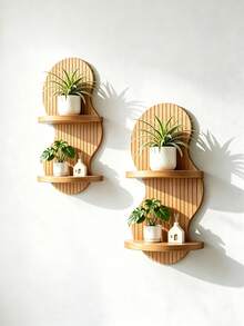 Bohemian Arch Wall Shelf, Double-Layer Hanging Wooden Storage Rack, Mid-Century Modern Wall Decor, Rustic Brown Living Room Bedroom Plant Display Shelf, Suitable For Outdoor Entryway Decoration - View 9