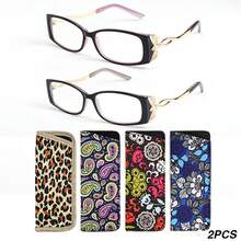2Pcs Fashionable Small Frame Rectangular Reading Glasses, Unique Metal Butterfly Shaped Temple Design, With High-Quality Metal Hinges, Suitable For Women's Daily Reading Wear, Comes With High-Quality Glasses Storage Bag - White - View 15