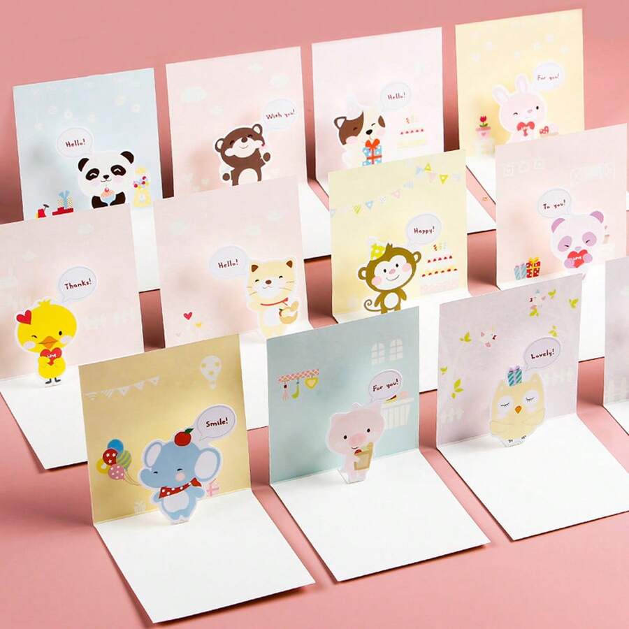 24pcs, 1 Set Of 24, Creative Cartoon Greeting Cards, Cute 3D Cards, Birthday Cards, Gift Cards, Party Supplies Cards, Cute Mini Cards, Greeting Cards, Cards For Cute People - Sets - View 1