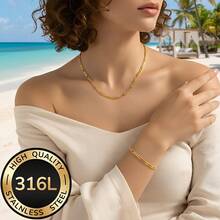 2pcs/Set 316L Stainless Steel High Quality Fashion Elegant 3:1 Bracelet & Necklace Set, Suitable For Women's Ball, Party, Gathering, Date, Gift For Friends - Bracelet and Necklace Set - View 1