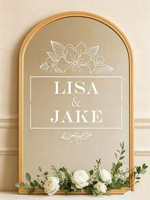 Custom Wedding Mirror Decoration Sticker, Personalized Newlywed Name Vinyl Sticker With Floral Design, Removable Decoration For Wedding Ceremony, Reception Area, Welcome Sign, Photo Booth, Bridal Shower - Multicolor - View 5