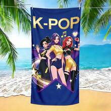 1件工廠直供 K-POP 女團明星與音符主題快乾沙灘巾，輕量吸水防沙便攜，適合海邊度假、泳池游泳、戶外沐浴、居家擦拭，數位印花沙灘巾 - 彩色 - 查看 11