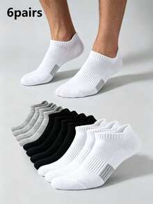 1/6 Pares de Meias Curtas Masculinas Preto & Branco Cor Sólida, Macias Confortáveis Moda Respiráveis Meias Esportivas, Absorção de Umidade, Adequadas para Uso Diário, Esportes ao Ar Livre, Todas as Estações - Multicolorido - Visão 6