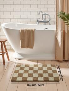 1pc Checkerboard Bathroom Mat, Soft Flocked Non-Slip Bottom Absorbent Comfortable Shower Rug, Machine Washable, Suitable For Sink, Bedroom, Bathroom, Home Decor - Multicolor - View 14