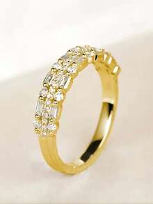 1pc Cute Cubic Zirconia Ring, Women's Wedding Engagement Anniversary Jewelry Valentine's Day Gift - Yellow Gold - View 2