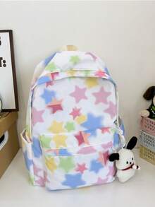 1pc Girls Star Print Nylon Zipper Closure Fashion Backpack Student School Bag Suitable For All Seasons Daily Use Without Pendant - A - View 13