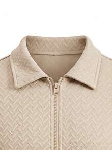 Fashionable New Men's 2 Pieces Set With Herringbone Wheat Jacquard Lapel Full Zip Jacket And Straight Leg Drawstring Pants - Khaki - View 5