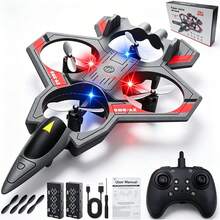 Avión de control remoto con luces, avión de control remoto, avión de combate de control remoto, 360°Volteretas, acrobacias, dron para hombre, avión de control remoto (blanco - plástico) - Gris - Ver 1