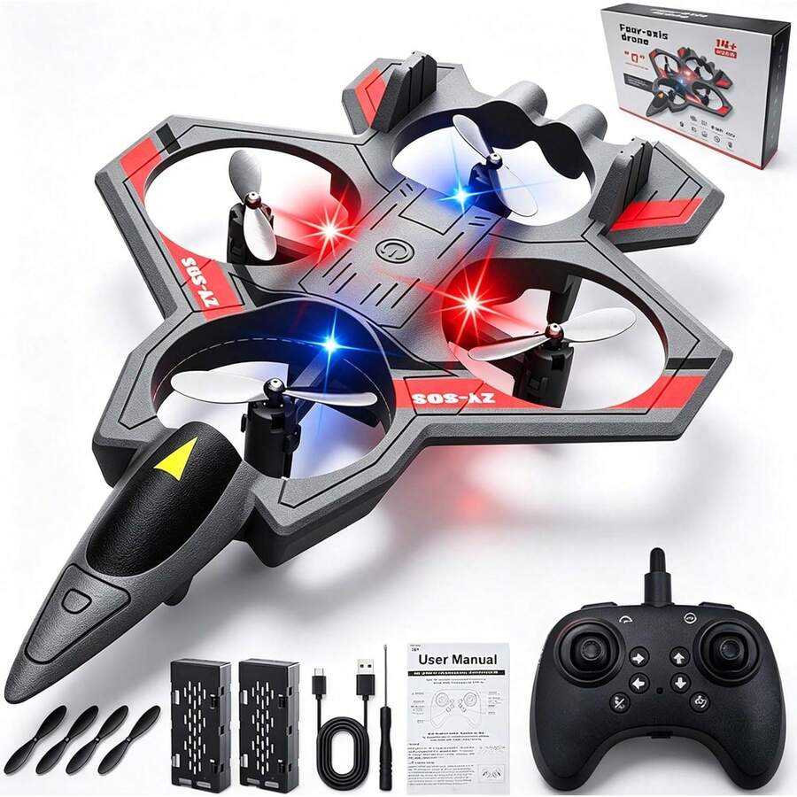 Avión de control remoto con luces, avión de control remoto, avión de combate de control remoto, 360°Volteretas, acrobacias, dron para hombre, avión de control remoto (blanco - plástico) - Gris - Ver 1