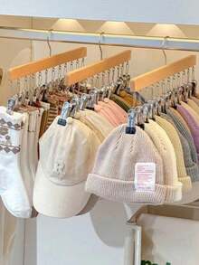 1 12-Clip Wooden Hat Rack, Clothes Drying Rack, Suitable For Underwear, Ties, Camisoles, Scarves, Belts, Home Storage And Organization Rack, Suitable For Bathroom, Bedroom, Closet, Wardrobe, Home, Dormitory, Simple Spring Style, Summer Tops - Silver - View 3