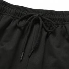 女款字母印花慢跑運動束口長褲，斜口袋抽繩彈性腰頭，休閒運動長褲 - 黑色 - 查看 6