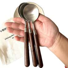3pcs Walnut Handle Stainless Steel Spoons, Minimalist Texture, Tableware For Home And Western Dining - View 3