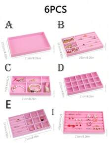 6/1 pieza Bandeja de almacenamiento de joyas de terciopelo Estilo cajón Caja de almacenamiento Caja de anillos Organizador de joyas apilable de gran capacidad con diseño de compartimentos Adecuado para aretes, collares, pulseras, anillos, diademas, bolsas Estante de exhibición de joyas Organizador de bolsa de maquillaje - Multicolor - Ver 19