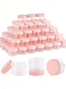 1/10/25/60pcs Mini 3/5ml Pink Lid Transparent Cream Jar, Refillable Bottle, Suitable For Storing Face Cream, Lotion, Lipstick, Eyeshadow, Nail Polish, Jewelry, Powder Compact, Travel Essentials, Empty Refill Bottle, Leak-Proof Travel Design - Pink - View 2