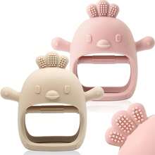 2PCS/Set Baby Chick Teether, Hand-Grip Teething Toy, Glove Teether Easy To Hold, Suitable For Infants 0+ - Multicolor - View 2