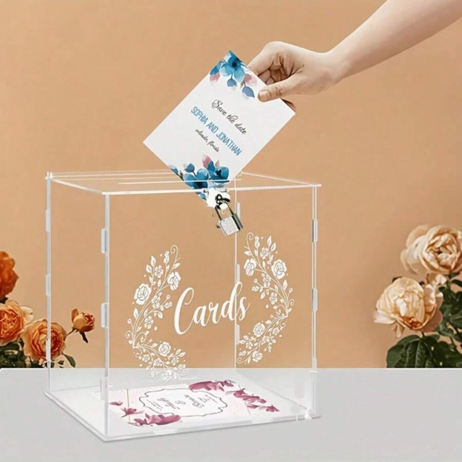 1pc Transparent Acrylic Decorative Box, DIY Large Wedding Guest Book Card Box, Elegant Gift Card Storage Box, Suitable For Weddings, Birthdays, Graduation Season, Holiday Parties, Donation Boxes, Etc. - 1PC - View 1