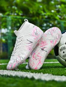 Kinder Fußballschuhe für Jungen und Mädchen, Jugend Fußballschuhe für Jungen und Mädchen, leichte Outdoor Fußballschuhe für Teenager, Unisex Trainings Fußballschuhe geeignet für Kinder und ältere Kinder, (Dieses Produkt hat Standardgröße, es wird empfohlen 1 Größe kleiner für schmale Füße und 1 Größe größer für breitere Füße zu wählen) - Weiss - Übersicht 2