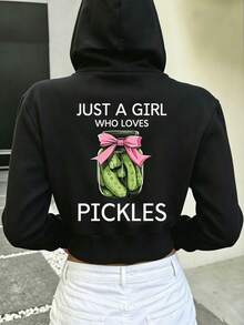 Personalized Custom Women's Hooded Zip-Up Sweatshirt Short Jacket "Girl Who Loves Kimchi" Front And Back Logo Customization, Workwear, Christmas, Halloween, Pumpkin Pattern, Skull Pattern, Thanksgiving, Class Uniform, Advertising Printing, Printed Short Hooded Sweatshirt, Long Sleeve Knitted Fabric Sweatshirt, Autumn Warm Lining - Black - View 3