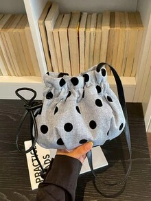 Bolso cubo mini bandolera con cordón para mujer, acolchado de diamantes, bolso de uso diario para exteriores - Azul - Ver 2