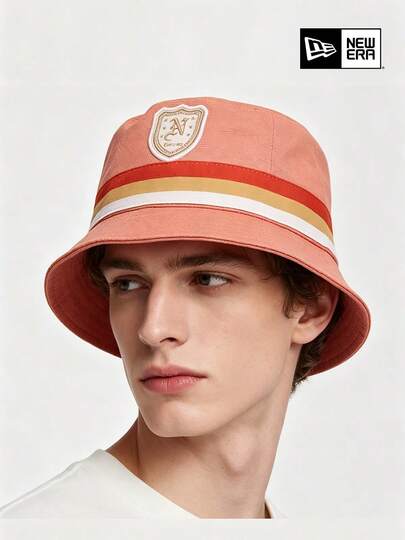 Mũ bucket New Era Badge Stripe màu san hô, nhẹ, cho nam và nữ, dùng ngoài trời, du lịch, đi biển, chống tia UV, mũ chống nắng thường ngày