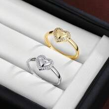 1pc Fashion Heart Shaped Design Cubic Zirconia Inlaid Women's Ring, Couple Gift - Multicolor - View 7
