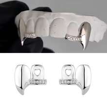 THATBOY Set Gigi Tiruan Berlian CZ Simetris 2pcs/4pcs/Set - Berlapis Emas/Perak 18K untuk Rahang Atas dan Bawah, Cocok untuk Pria dan Wanita, Pesta Hip-Hop dan Aksesori Kostum - MultiWarna - View 13
