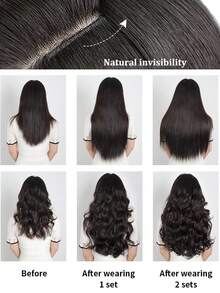 Set de 7 extensiones de cabello sintético de 18 a 32 pulgadas con clips, piezas de cabello negro gruesas y de aspecto natural - Dark Brown - Ver 9