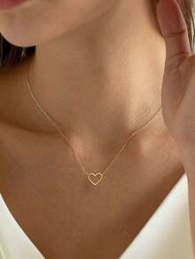 1 pieza Hermoso collar con colgante en forma de corazón, adecuado para que las mujeres lo usen, aplicable para boda, compromiso, aniversario, fiesta, regalo del Día de San Valentín - Amarillo Oro - Ver 1