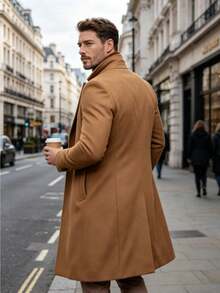 Men's New Autumn/Winter Mid-Length Wool Coat, Fashionable British Style Wool Trench Coat. - Khaki - View 3