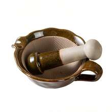 1 Set Japanese Style Mortar And Pestle, Vintage Glazed Ceramic Grinding Bowl, Seasoning Grinding Set, Suitable For Grinding Herbs, Garlic, Avocado, Pepper, Etc., Perfect Choice For Farmhouse Kitchen Decor And Supplies - Multicolor - View 9