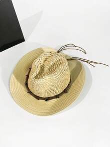 1pc Women's Straw Hat, Polyester Bohemian Style Fashion Outdoor Straw Hat, Suitable For Daily Outdoor Use - Multicolor - View 15