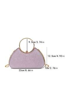 Metallische Glitzer Abend-Clutch mit rundem Griff, formelle Kleider-Handtasche, kleine Party-Bankett-Umhängetasche mit Metallkette - Pink - Übersicht 7