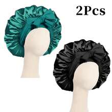 Awegeo 2Pcs Women's Bonnet Solid Color Tie Design Silky Satin Cap Casual Comfortable Home Sleep Cap Daily Hair Protection Cap - 2Pcs - View 20
