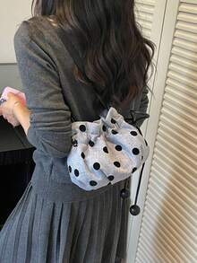 Bolso cubo mini bandolera con cordón para mujer, acolchado de diamantes, bolso de uso diario para exteriores - Azul - Ver 4