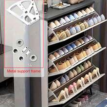 3-Tier Flip-Top Shoe Rack Accessories - Stainless Steel Thickened Shoe Shelf, Hidden Flip-Top Frame, Concealed Storage Space, Suitable For Home Or Office Under-Seat Storage Box - A - View 3