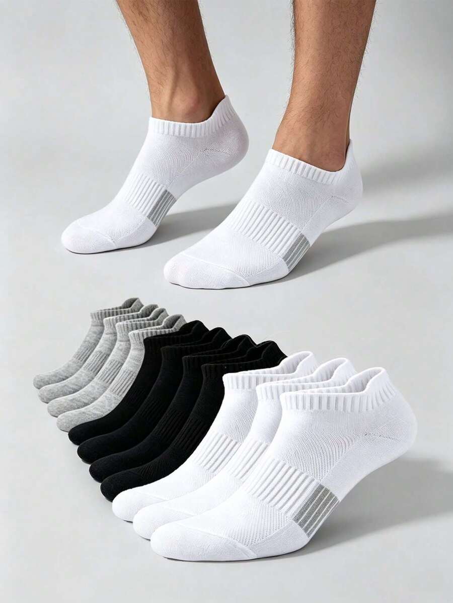 1/6 Pares de Meias Curtas Masculinas Preto & Branco Cor Sólida, Macias Confortáveis Moda Respiráveis Meias Esportivas, Absorção de Umidade, Adequadas para Uso Diário, Esportes ao Ar Livre, Todas as Estações - Multicolorido - Visão 1