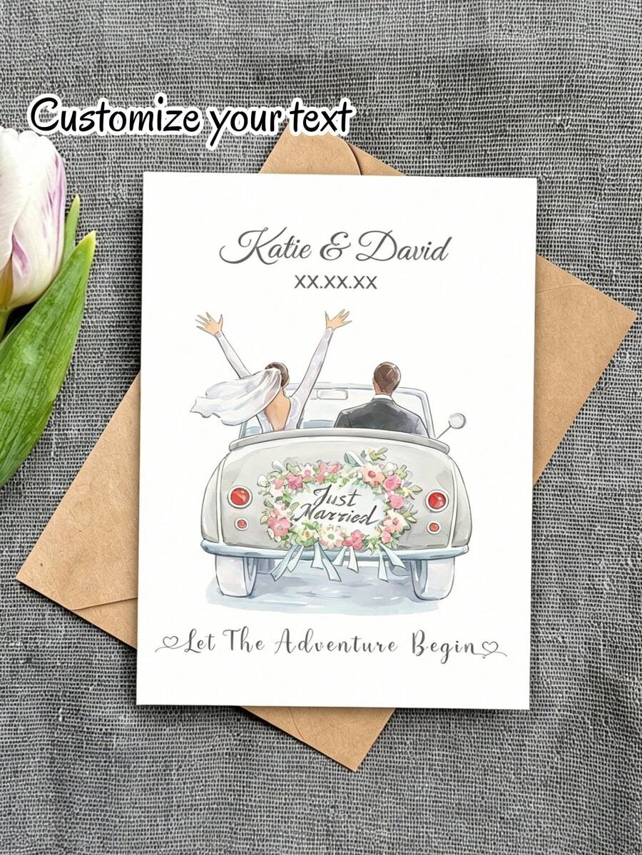 Customized Name And Date Greeting Card, Suitable For Wedding, Engagement Or Anniversary, Gift Card With Sincere Congratulations, Creating Exclusive Greeting Card For Newlyweds - Multicolor - View 1